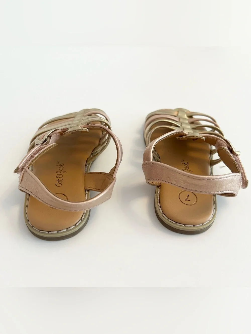 Cat & Jack Girls Metallic Rose/Gold Multi-Strap Velcro Sandals | Size 7